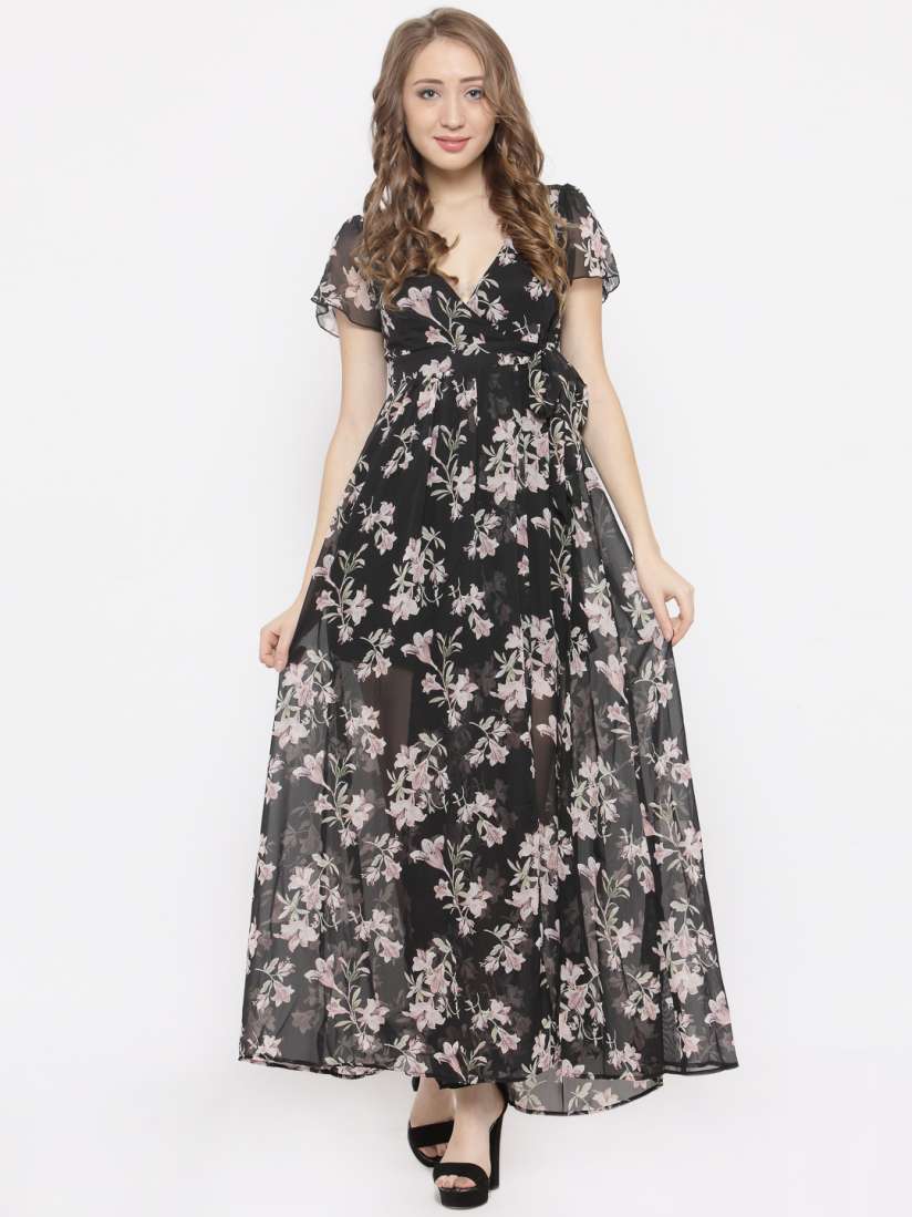 Buy FOREVER 21 Women Black Floral Print Wrap Maxi Dress Dresses for Women 2206302 Myntra
