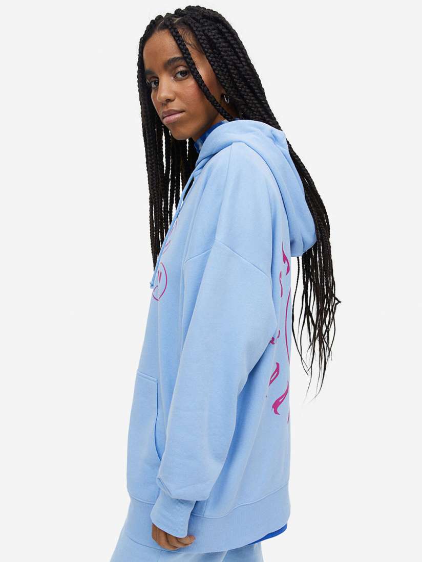Buy H M Oversized Printed Zip Through Hoodie Sweatshirts for Women 22063208 Myntra