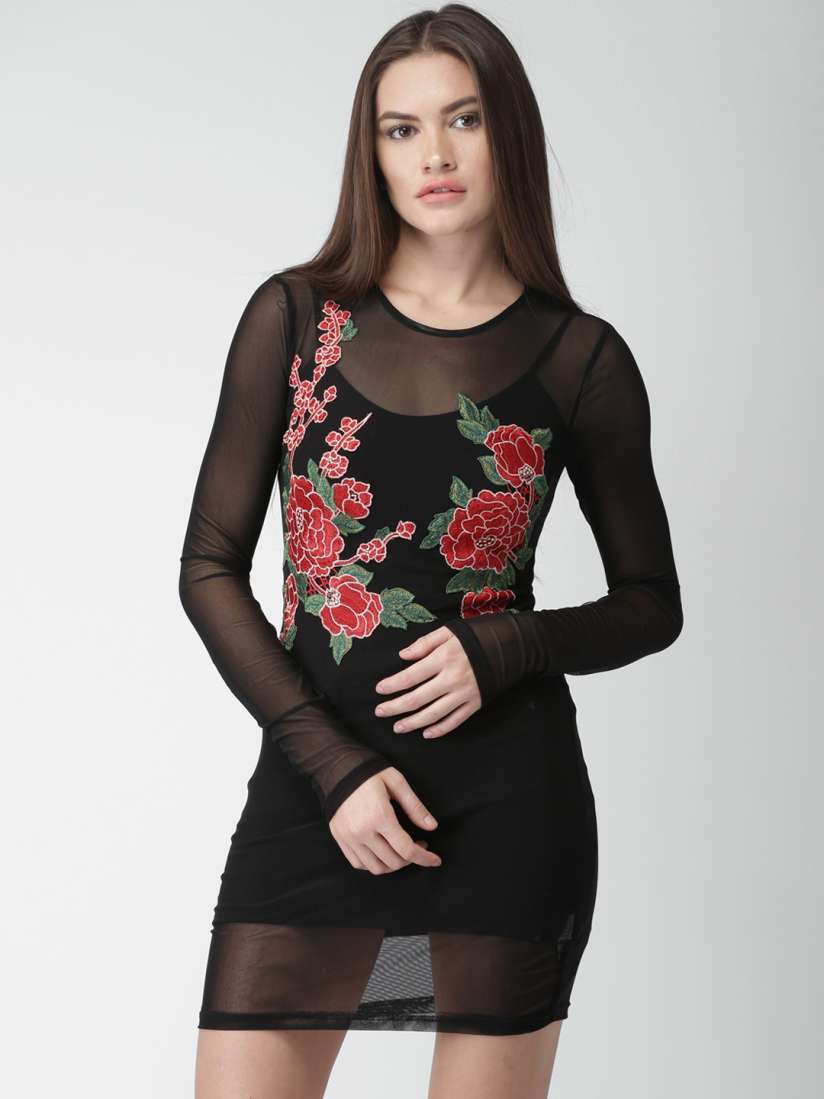 Buy FOREVER 21 Women Black Embroidered Sheath Dress Dresses for Women 2206331 Myntra