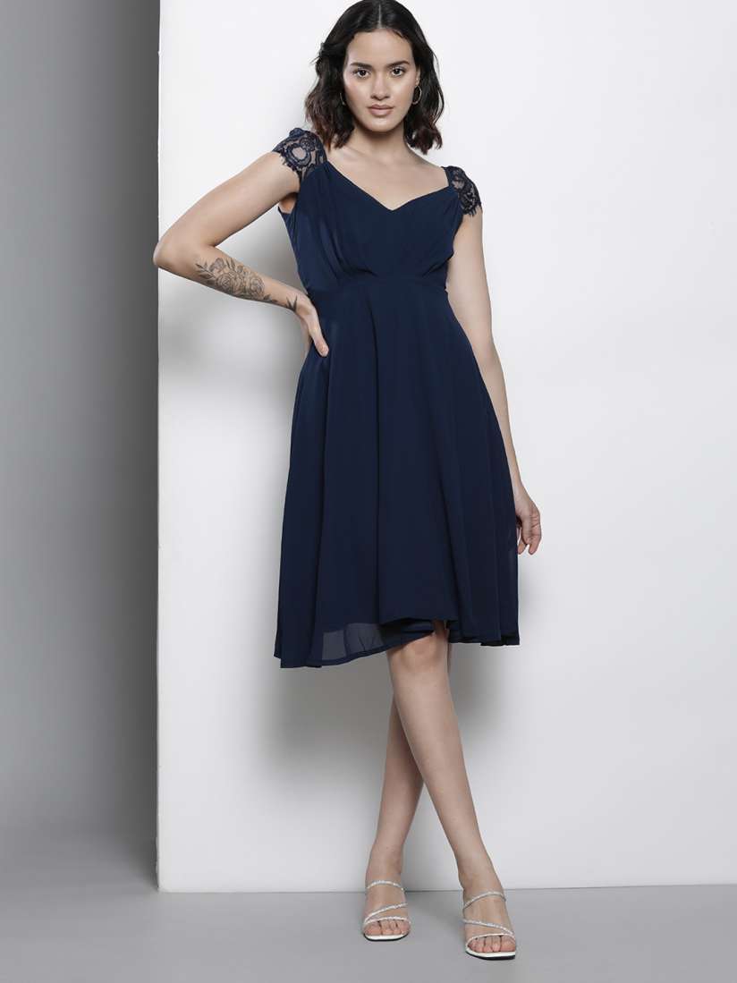 Buy Boohoo Lace Detailed Chiffon Skater Dress Dresses for Women 22065276 Myntra