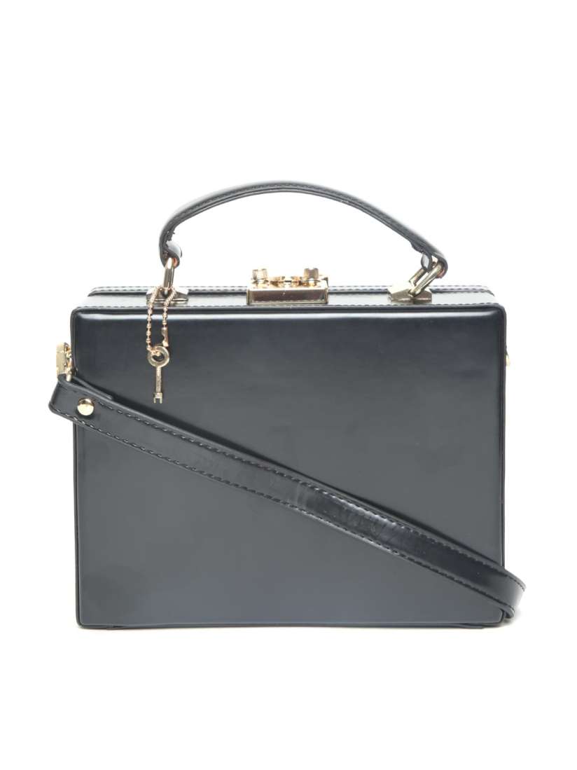 Mango black solid handheld bag with detachable sling strap clearance