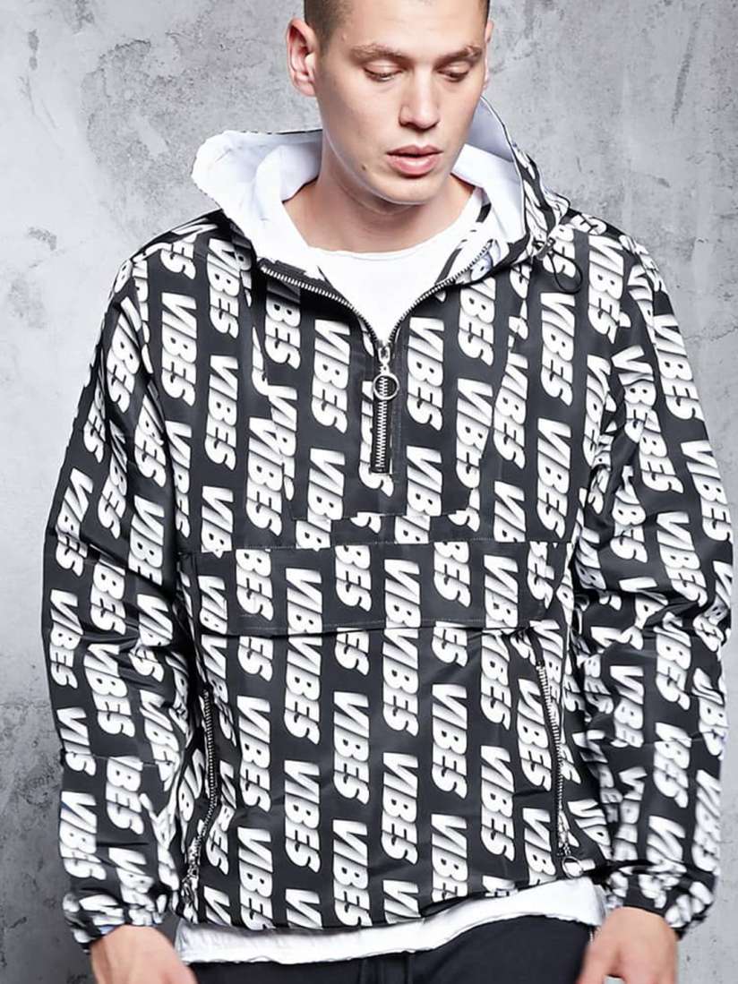 Buy FOREVER 21 Men Black White Printed Hooded Tailored Jacket Jackets for Men 2206661 Myntra