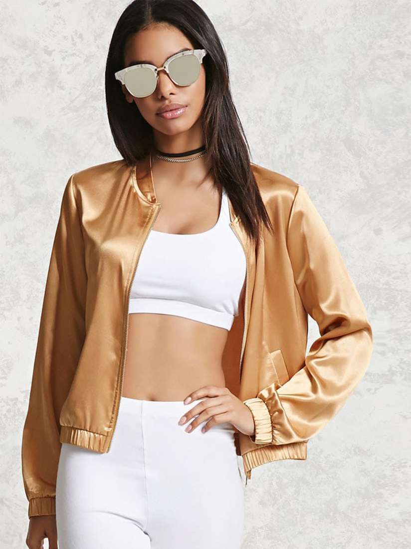 Buy FOREVER 21 Women Gold Toned Solid Bomber Jacket Jackets for Women 2206697 Myntra