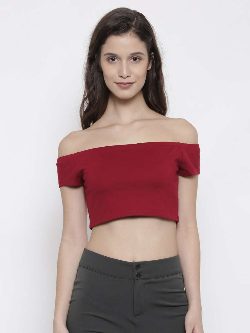 Buy FOREVER 21 Women Red Solid Crop Bardot Top Tops for Women 2207101 Myntra