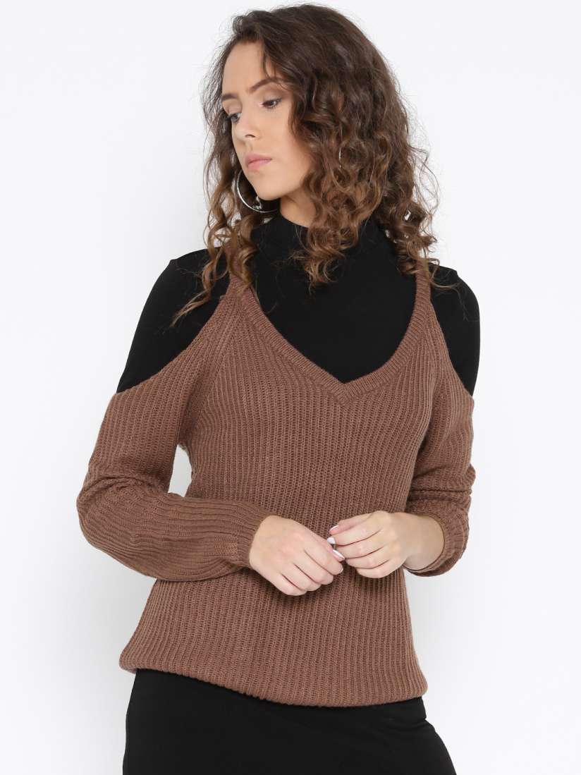 Buy FOREVER 21 Women Brown Solid Cold Shoulder Sweater Sweaters for Women 2207240 Myntra