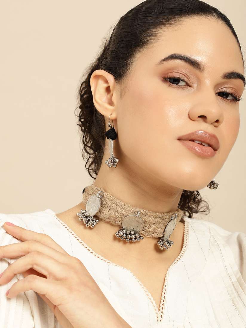 Buy Taavi Women Artificial Beaded Tribal Ethnic Choker Jewellery Set With Indian Coin Detail Jewellery Set for Women 22077438 Myntra