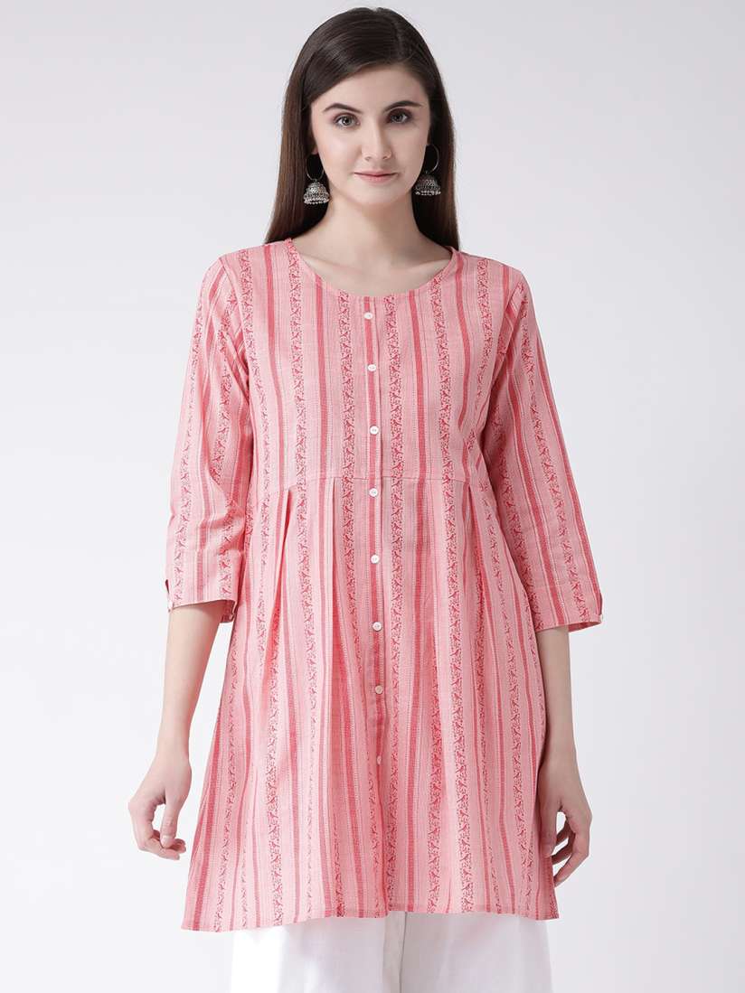 Buy Span Striped Printed Round Neck A Line Cotton Kurti Kurtis for Women 22086558 Myntra