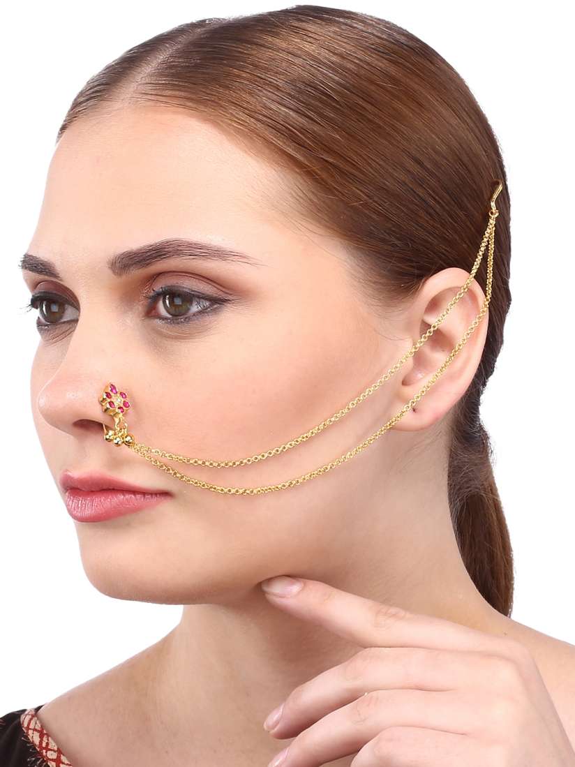 Buy Yosshita Neha Gold Polished Nose Pin with CZ Stones Nosepin for Women 2209235 Myntra