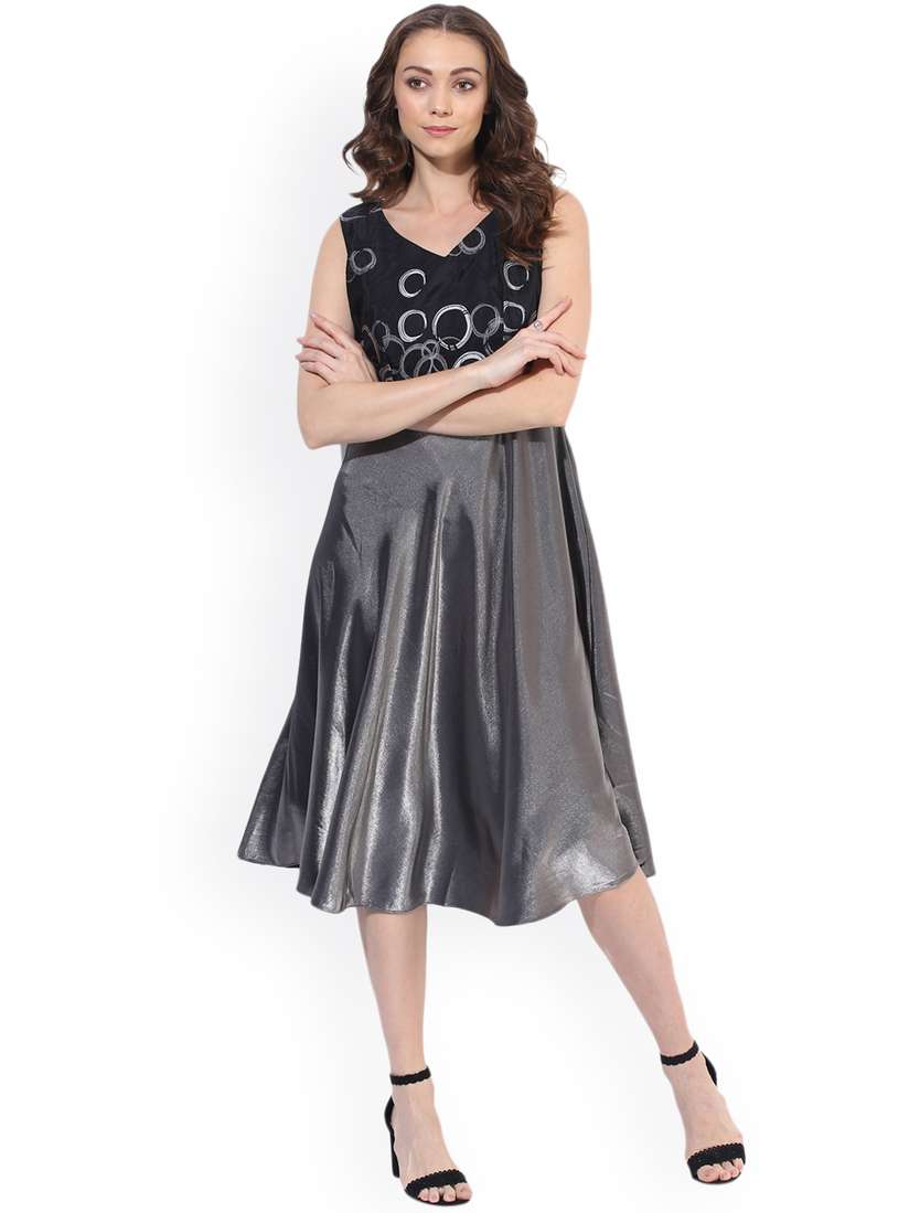 Midi Dresses Silk Skirt Knee Length Buy Soie Women Black Printed