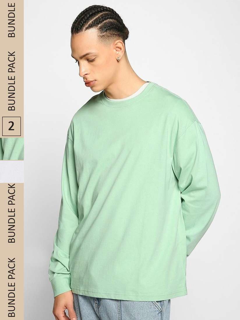 Buy Bewakoof Pack of 2 Long Sleeves Cotton Oversized T-shirts 