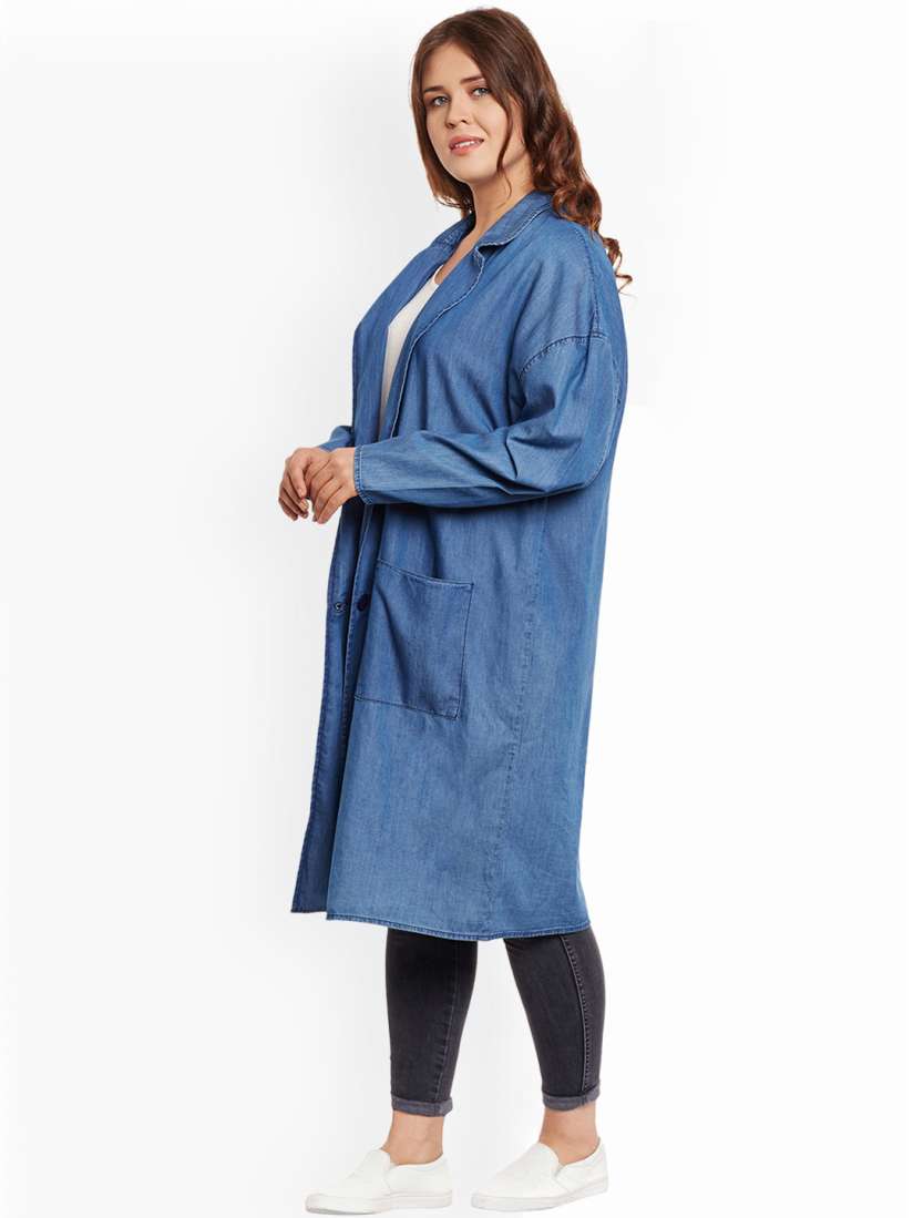 Buy JUNAROSE Plus Size Women Blue Chambray Overcoat Coats for Women 2210988 Myntra