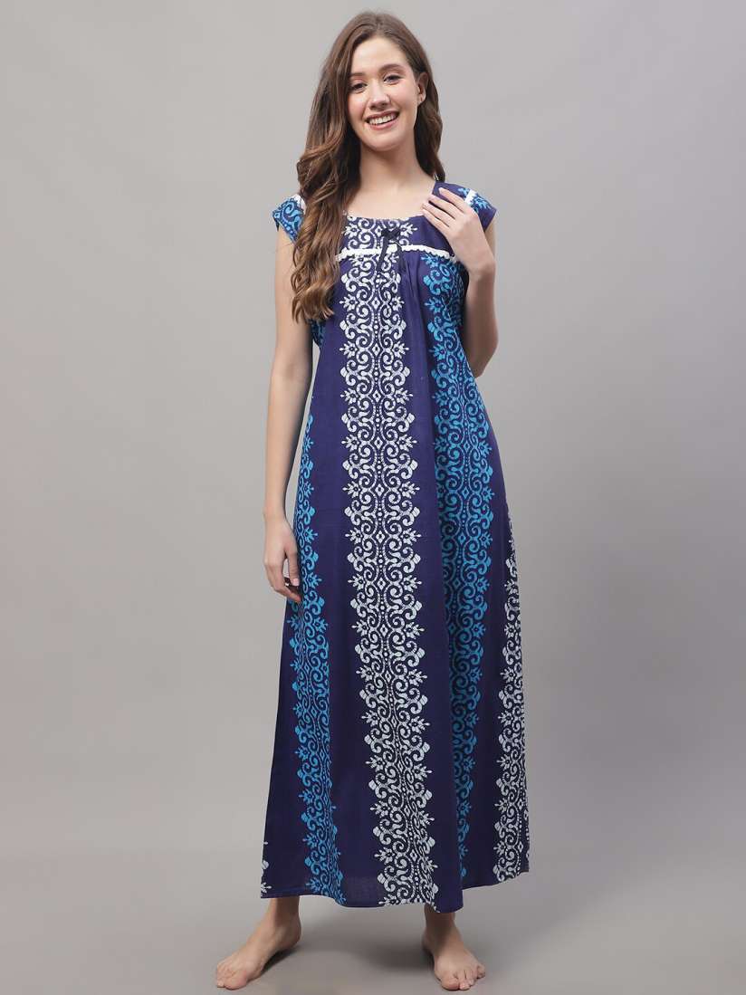 Buy Secret Wish Printed Cotton Maxi Nightdress Nightdress for Women 22110562 Myntra