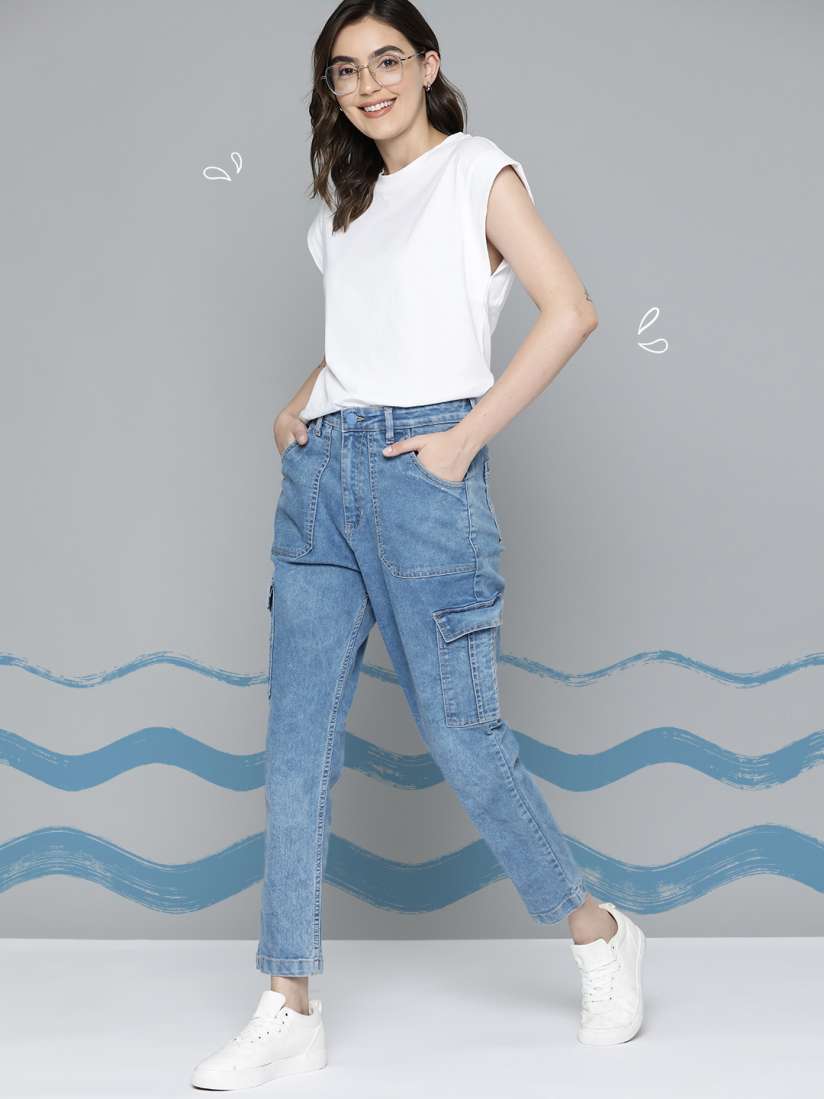 Buy Mast Harbour Women Boyfriend Fit Light Fade Stretchable Cargo Style Jeans Jeans for Women 22110988 Myntra