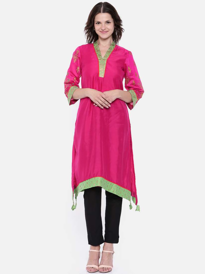 Buy Biba Women Pink Solid Straight Asymmetric Kurta Kurtas for Women 2211106 Myntra