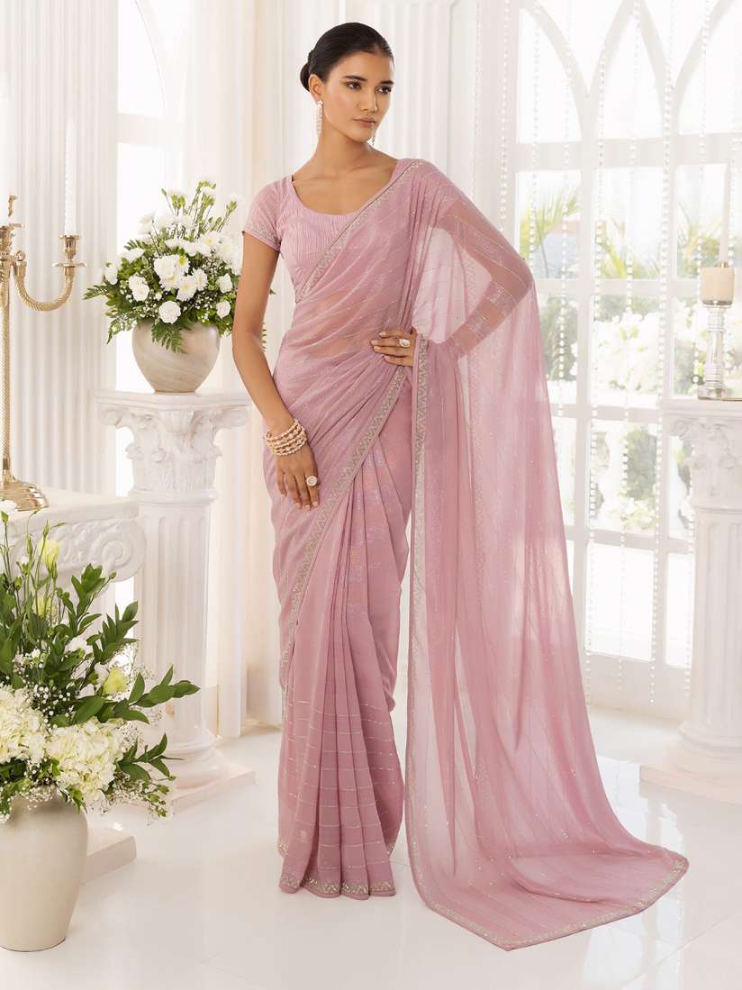 Buy Soch Striped Embellished Pure Chiffon Saree Sarees for Women 22114978 Myntra