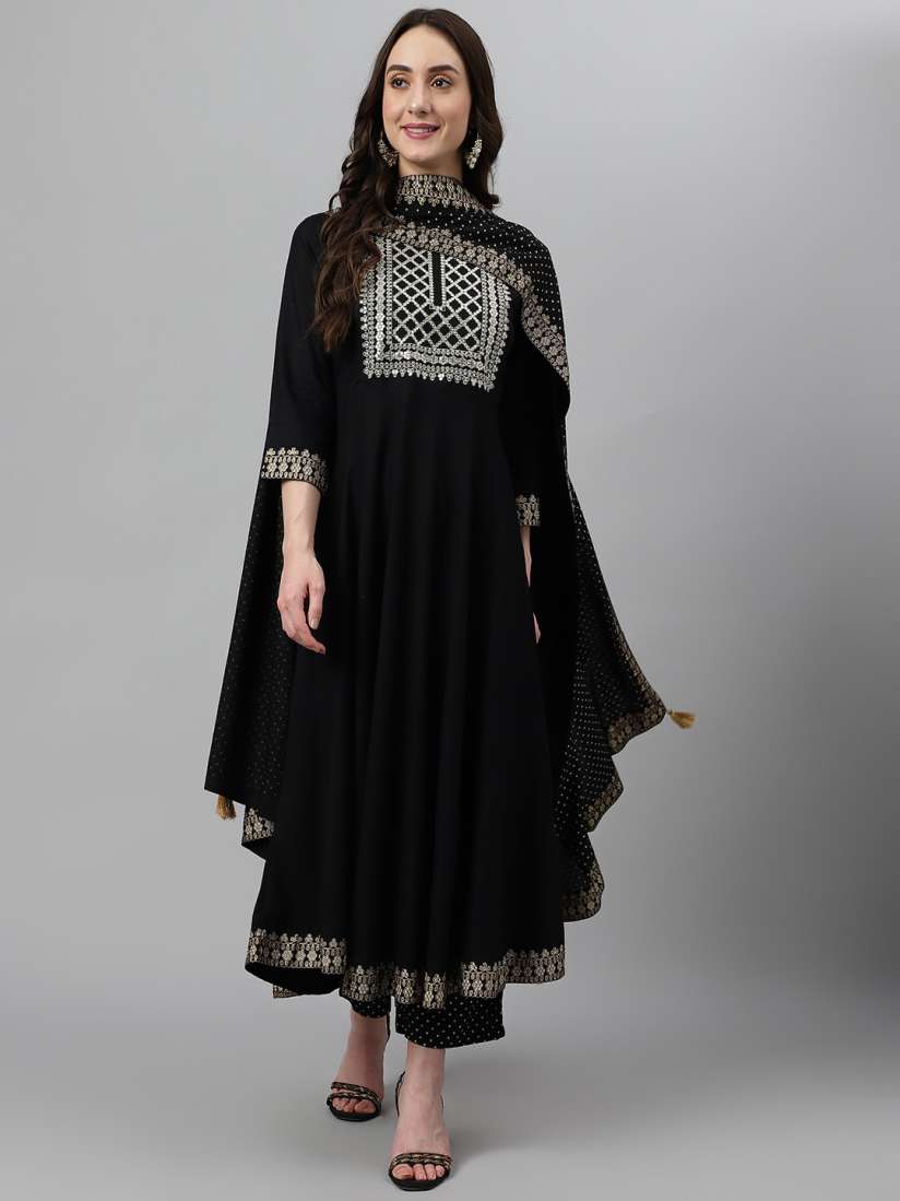 Buy Khushal K Ethnic Motifs Yoke Design Zari Sequined Anarkali Kurta with Palazzos Dupatta Kurta Sets for Women 22120554 Myntra