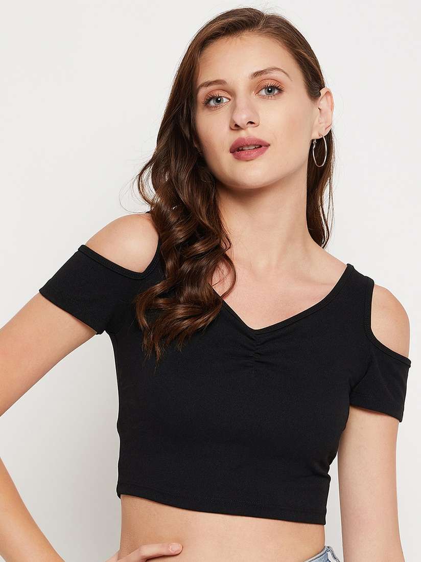 black cold shoulder crop top