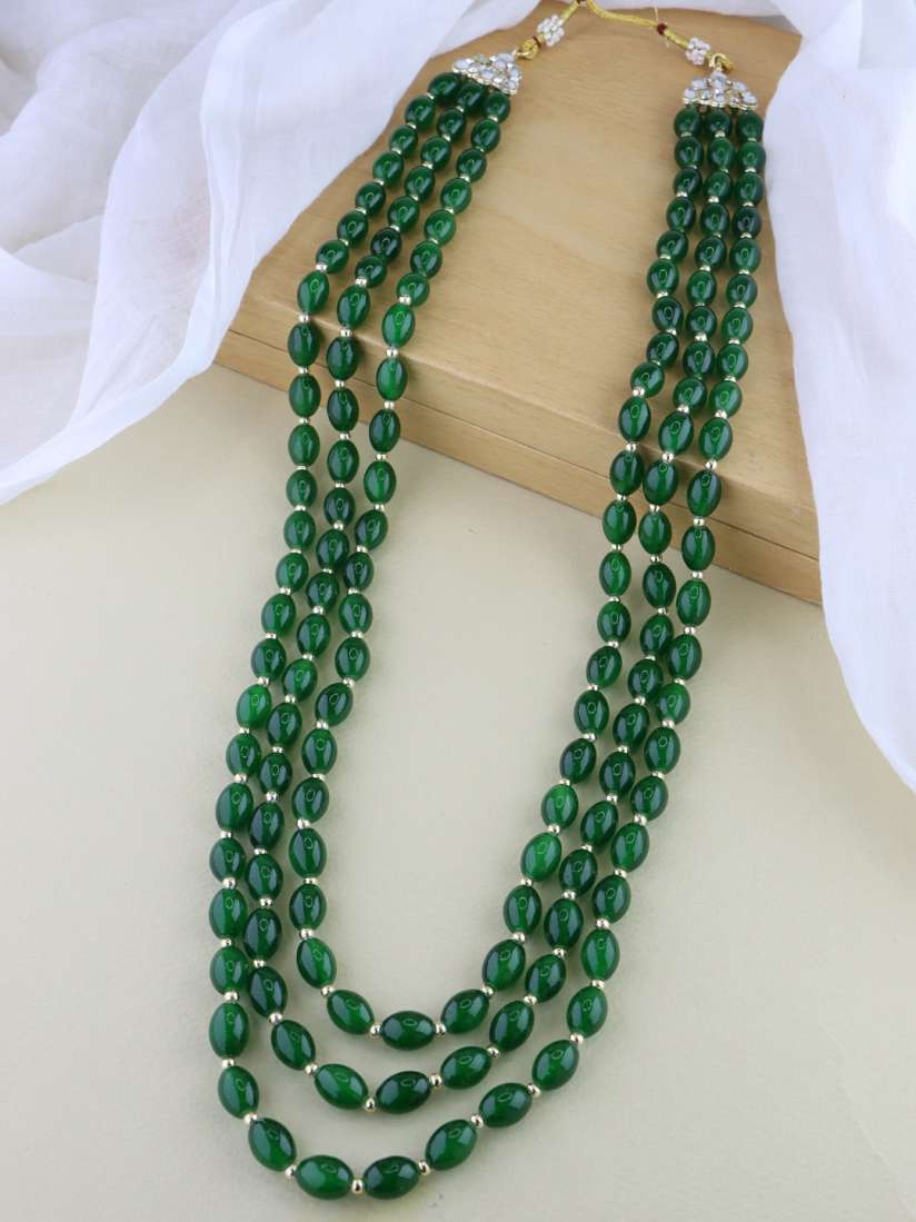I Jewels Men Gold-Plated Stone Studded & Beaded Layered Necklace
