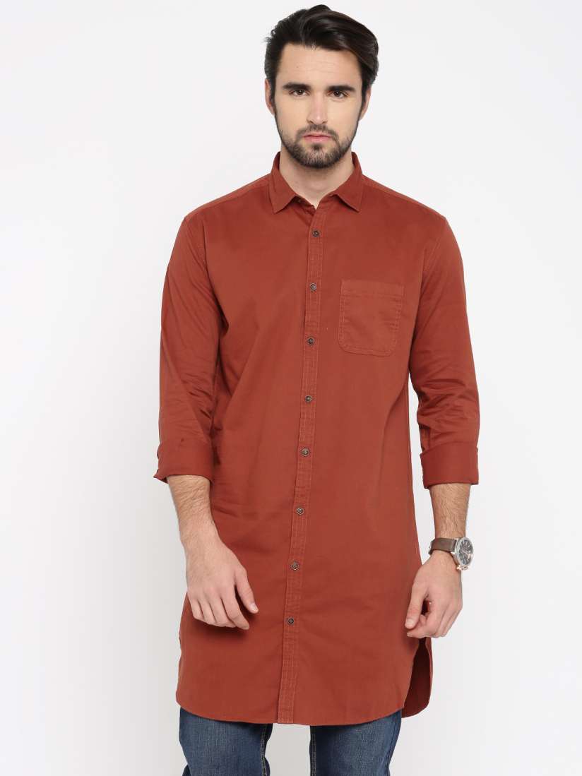 Buy British Club Men Rust Red Slim Fit Solid Casual Longline Shirt Shirts for Men 2214449 Myntra