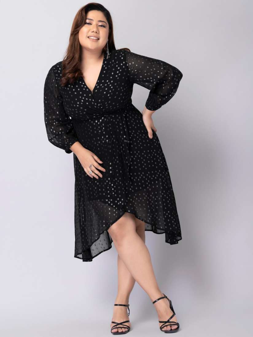 Buy FabAlley Curve Plus Size Self Design Long Sleeve Asymmetric Dress Dresses for Women 22144664 Myntra