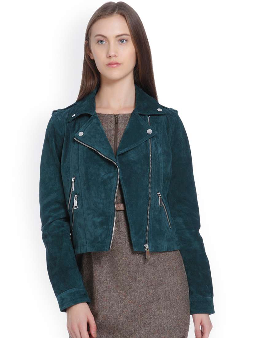 Vero moda green leather jacket on sale