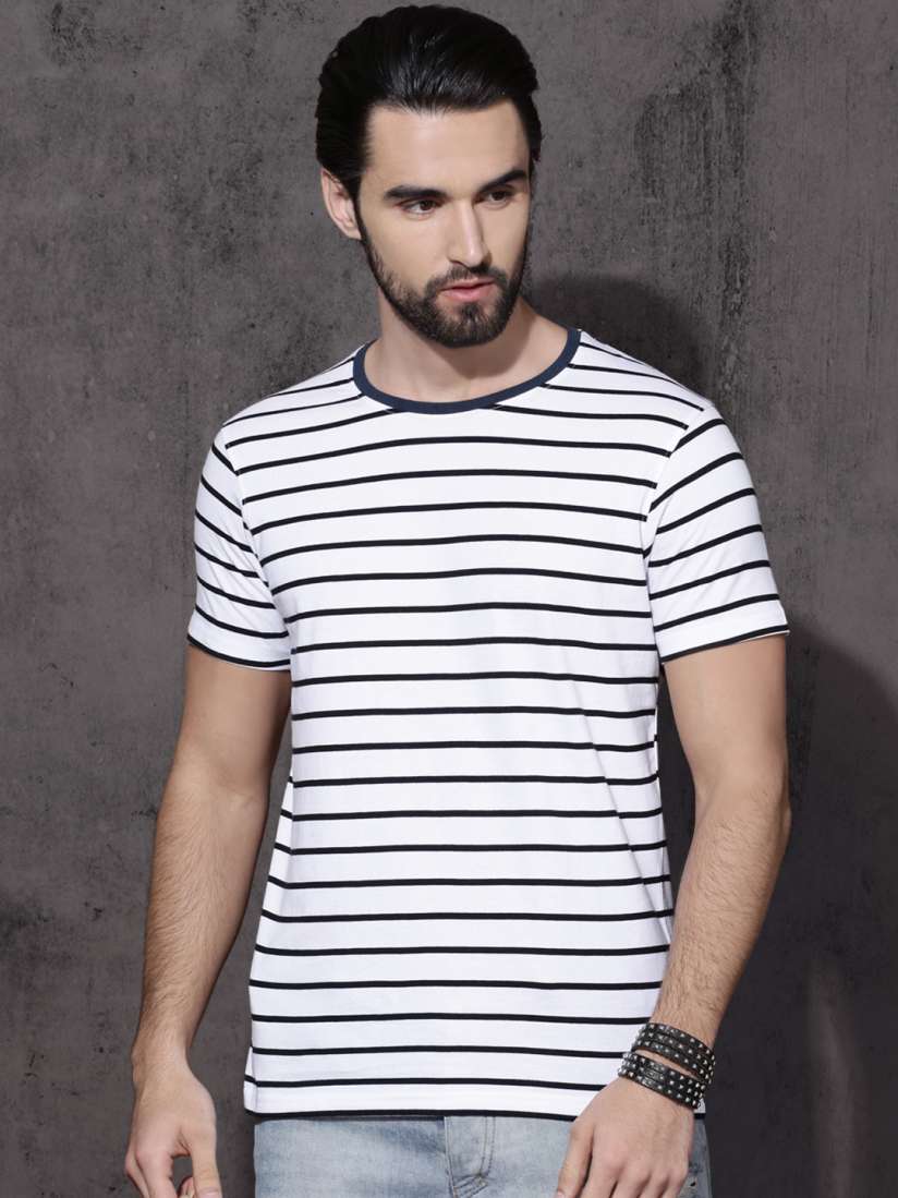 Mens black and white striped v neck t shirt clearance
