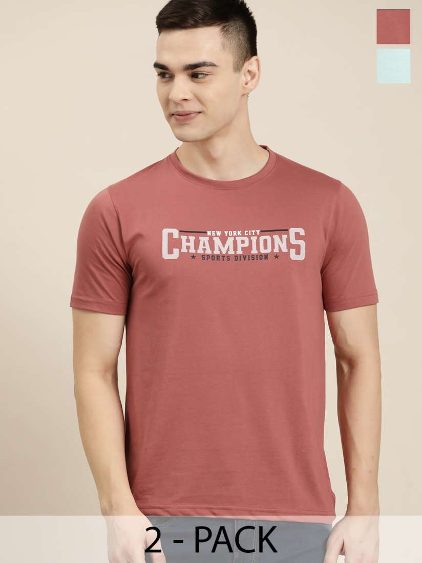 Buy HERE NOW Men Pack of 2 Typography Printed T shirts Tshirts for Men 22161516 Myntra