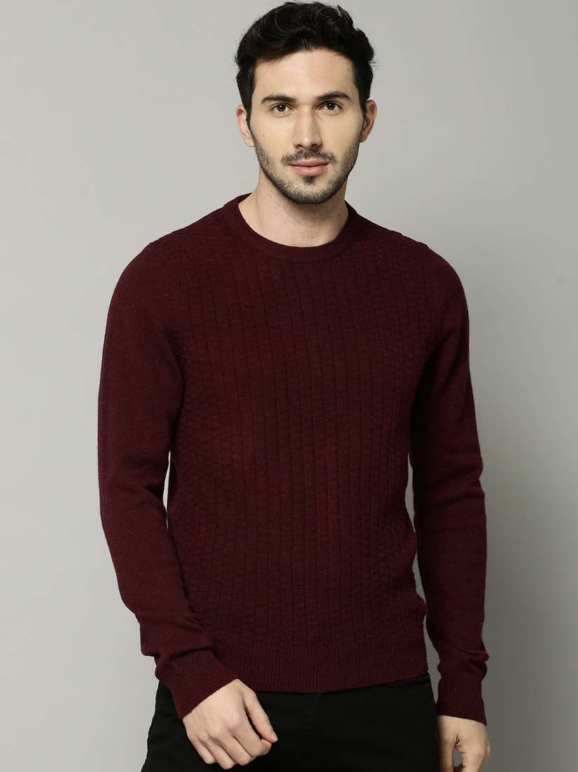 Buy Marks Spencer Men Burgundy Self Design Pullover Sweater Sweaters for Men 2216224 Myntra