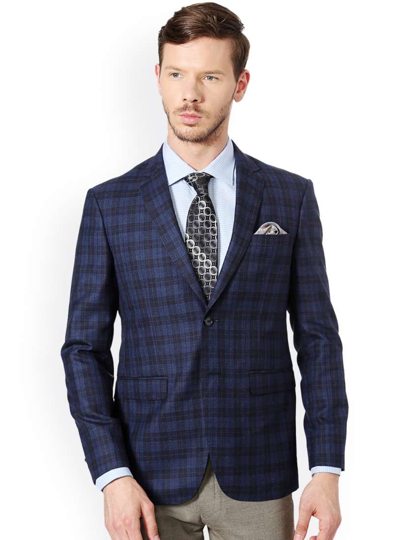 Buy Peter England Navy Slim Fit Checked Woollen Single Breasted Formal Blazer Blazers for Men 2216306 Myntra