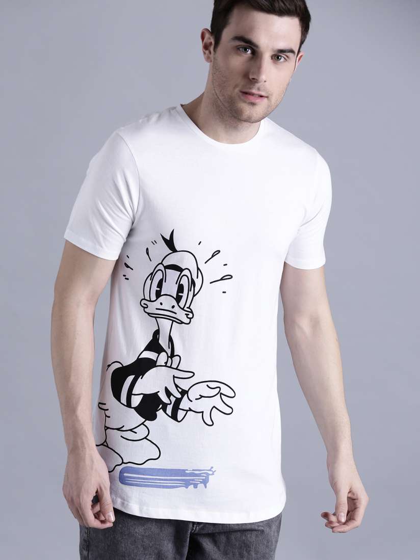 Buy Kook N Keech Disney Men White Donald Duck Print Round Neck Longline T shirt Tshirts for Men 2216487 Myntra