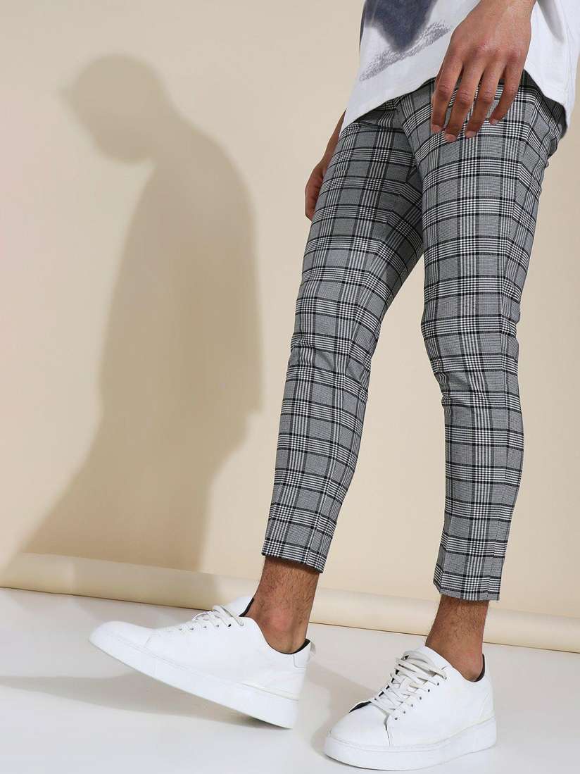 Buy boohooMAN Checked Super Skinny Fit Cropped Trousers Trousers for Men 22167448 Myntra