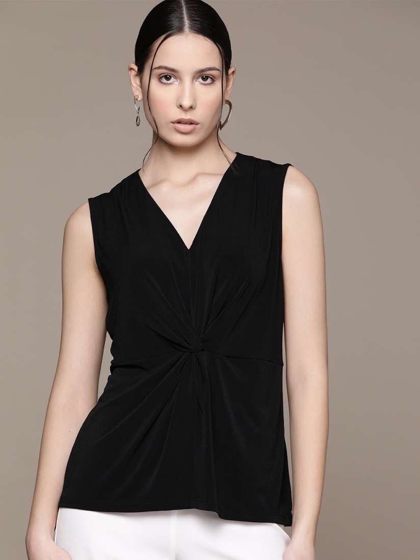 Buy Macy s Alfani V Neck Twisted Sleeveless Solid Top Tops for Women 22169784 Myntra