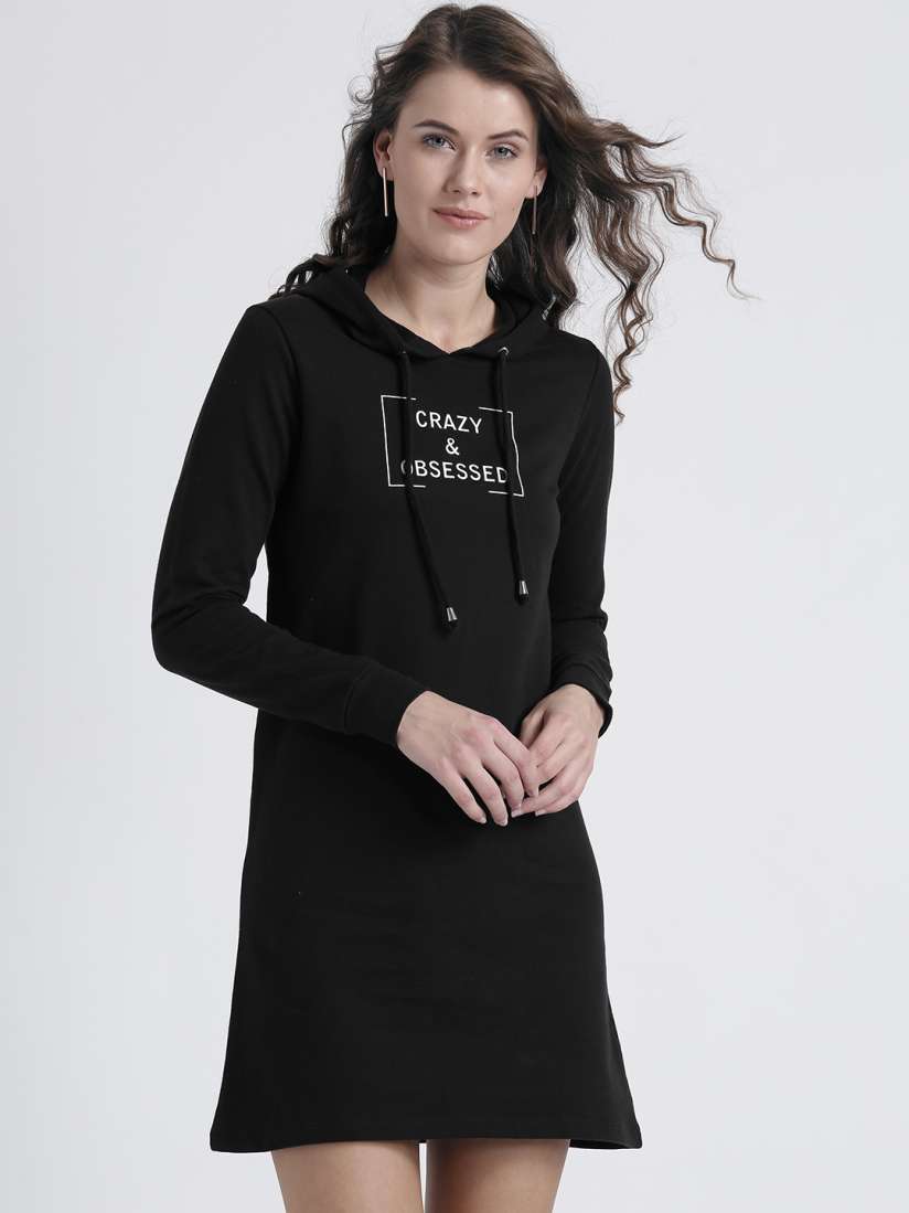 Buy Splash Women Black Printed Hooded Shift Dress Dresses for Women 2217570 Myntra