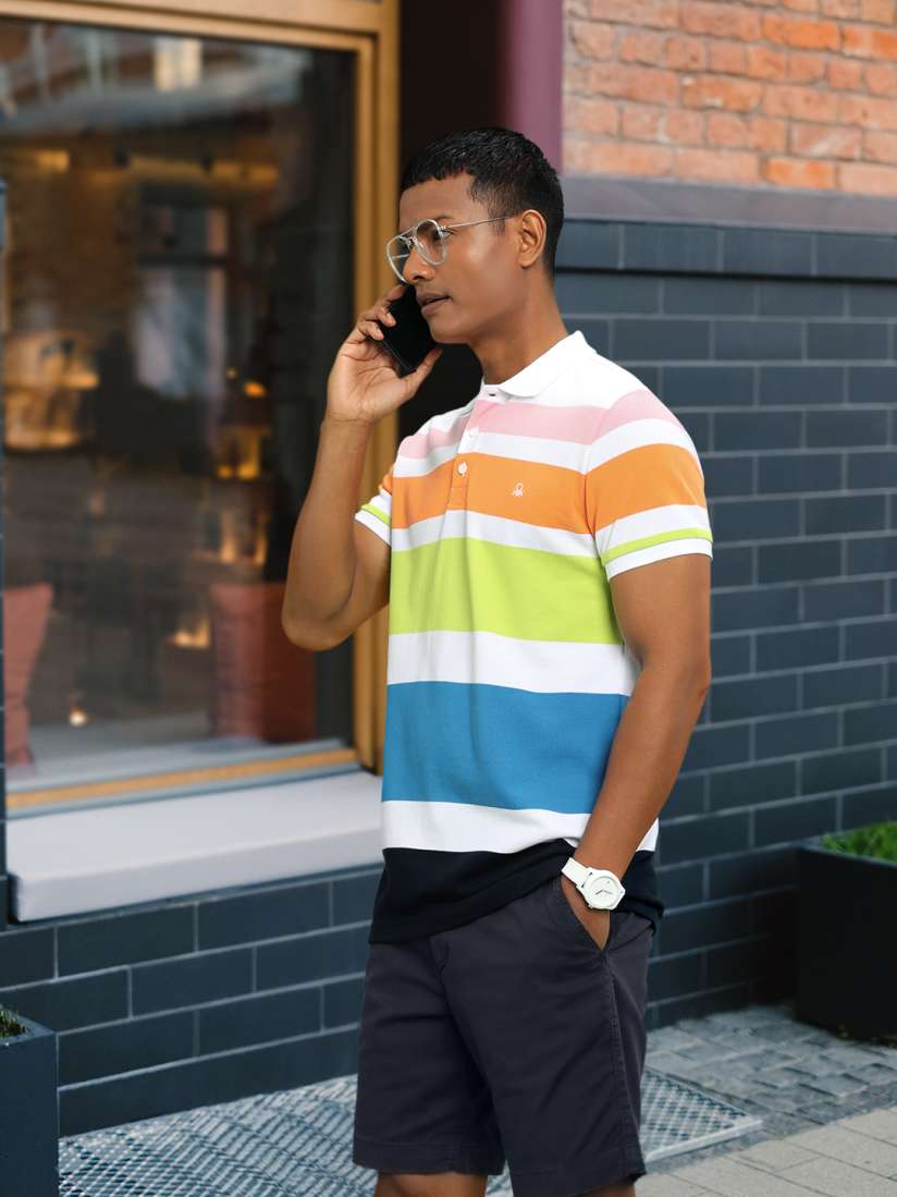 Buy United Colors of Benetton Striped Polo Collar Pure Cotton T shirt Tshirts for Men 22176094 Myntra