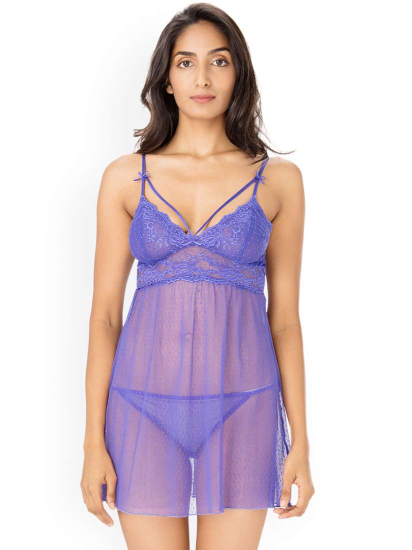 Buy PrettySecrets Blue Embroidered Mesh Strappy Babydoll NW0042 Baby Dolls for Women 2218044 Myntra