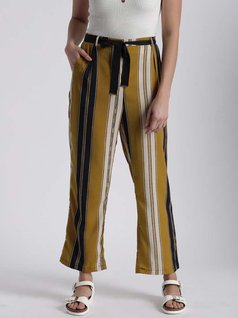 Buy Splash Women Mustard Yellow White Regular Fit Striped