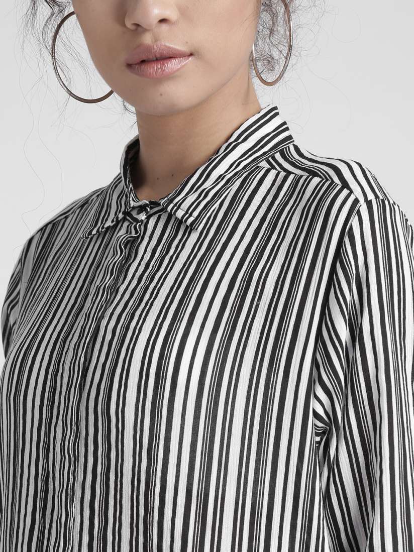 Buy Chemistry Women Black White Striped Tunic Longline Shirt Shirts for Women 2219741 Myntra