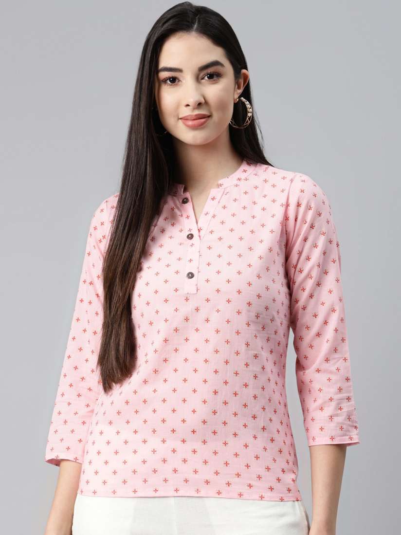 Buy MALHAAR Ethnic Motifs Printed Mandarin Collar Pure Cotton Short Kurti Kurtis for Women 22199518 Myntra
