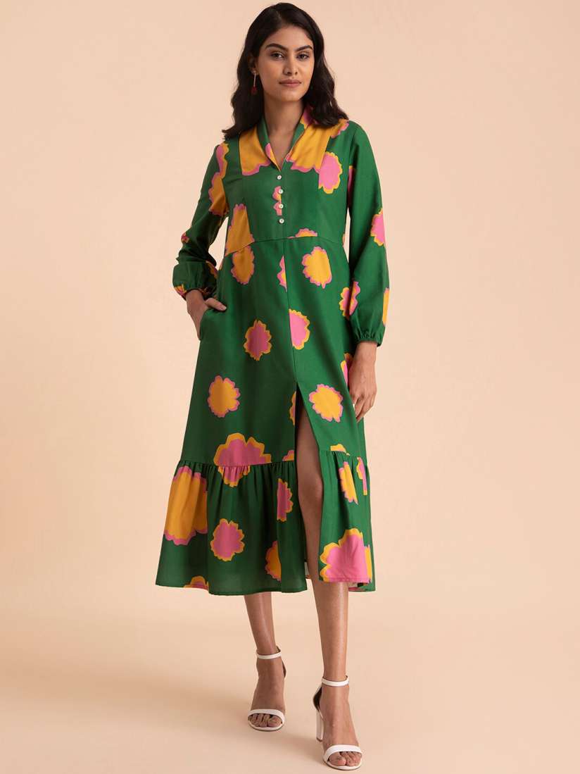 Buy Pink Fort Spread Collar Geometric Printed A Line Midi Dress Dresses for Women 22204718 Myntra