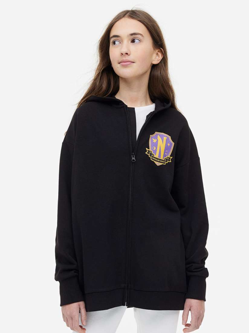 Buy H M Girls Oversized Printed Zip Through Hoodie Sweatshirts for Girls 22207724 Myntra