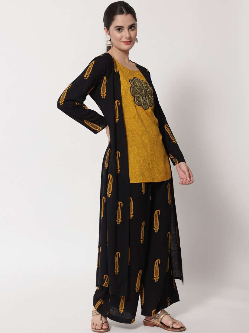 Buy Nehamta Ethnic Motifs Printed Beads Stones Kurti with Palazzos Jacket Kurta Sets for Women 22213026 Myntra