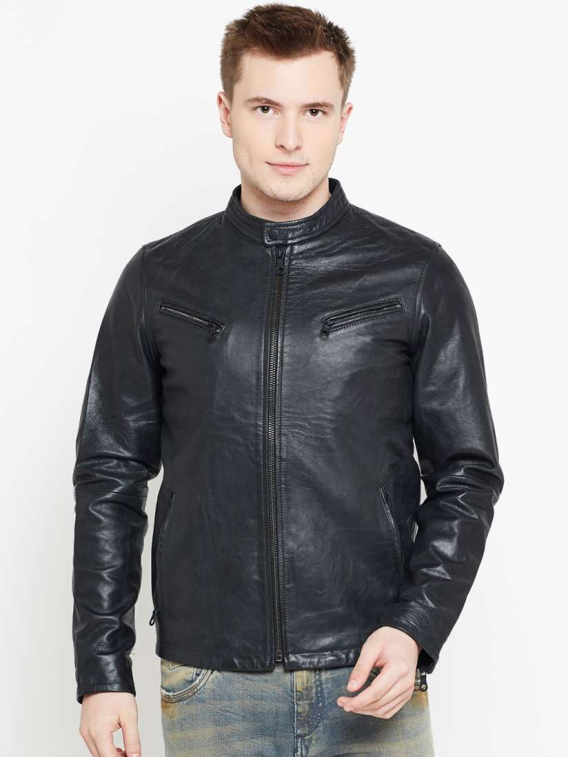 Buy Jack Jones Men Black Solid Goat Leather Jacket Jackets for Men 2221506 Myntra