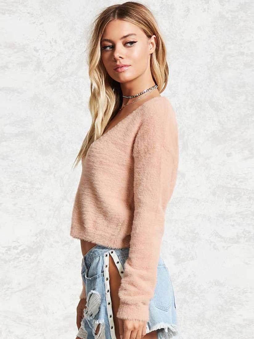 Buy FOREVER 21 Women Peach Coloured Crop Fuzzy Sweater Sweaters for Women 2221715 Myntra