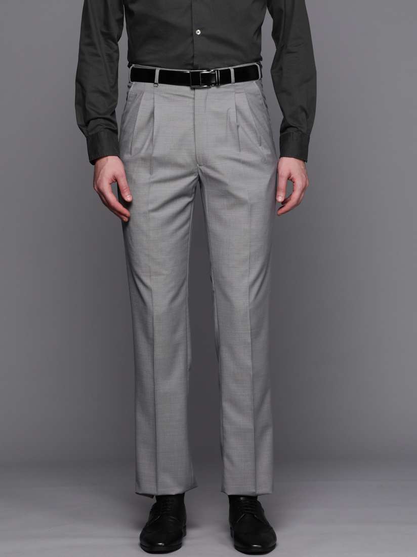 Buy Raymond Men Textured Classic High Rise Pleated Trousers Trousers for Men 22217340 Myntra