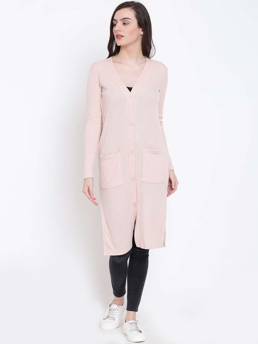 V Neck Ladies Peach Cardigan FOREVER 21 Women Peach-Coloured