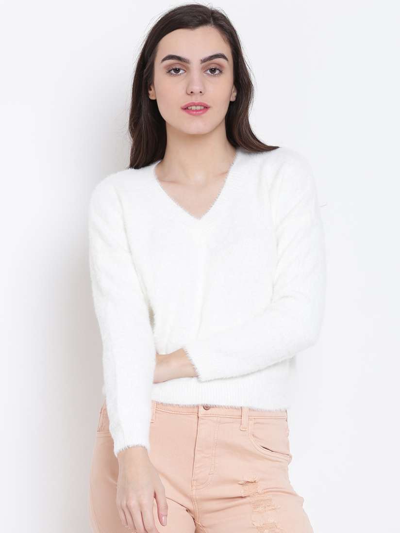 Buy FOREVER 21 Women Off White Fuzzy Sweater Sweaters for Women 2221758 Myntra
