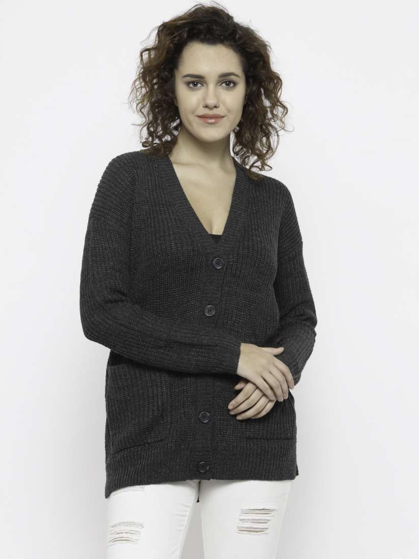 Buy FOREVER 21 Women Charcoal Grey Solid Cardigan Sweaters for Women 2221874 Myntra