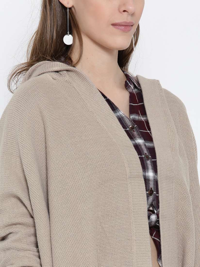 Buy FOREVER 21 Women Beige Solid Open Front Hooded Cardigan Sweaters for Women 2222041 Myntra