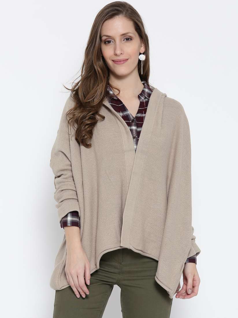 Buy FOREVER 21 Women Beige Solid Open Front Hooded Cardigan Sweaters for Women 2222041 Myntra