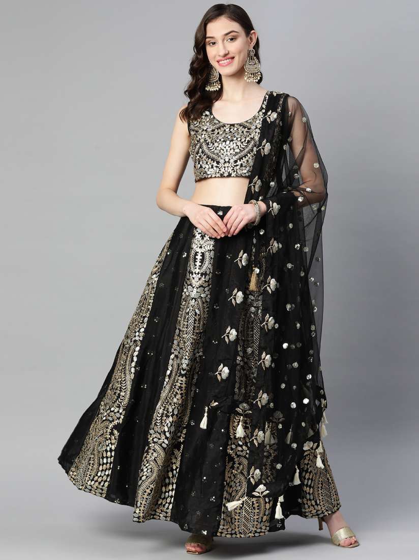 Buy Purple State Embroidered Semi Stitched Lehenga Unstitched Blouse With Dupatta Lehenga Choli for Women 22229422 Myntra